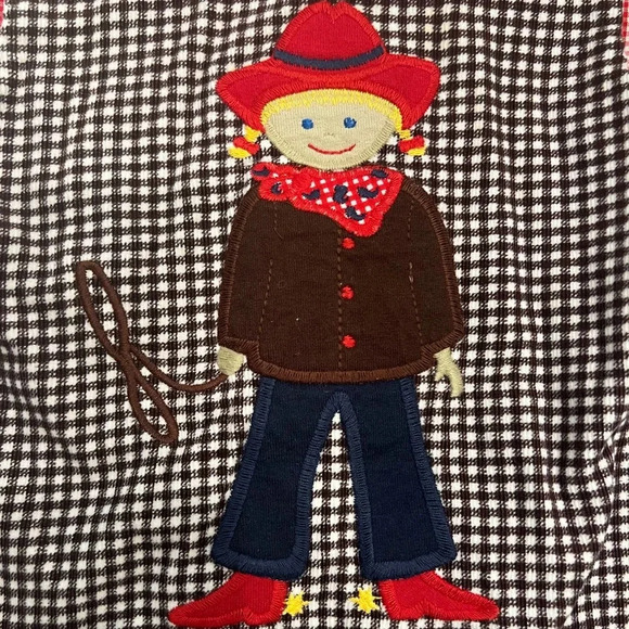 Appliqué Reversible Gingham Girl’s Dress - Cowgirl Rodeo/Scarecrow Pumpkin - Picture 2 of 13